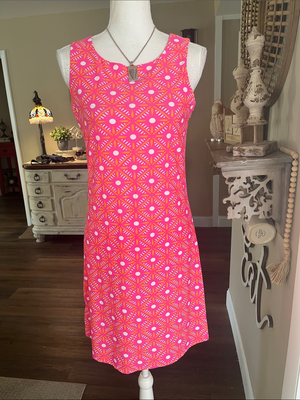 All For Color Pink & Orange Geometric Midi Dress